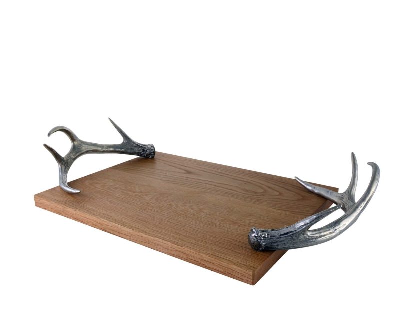 vagabond house lodge style cheese tray with pewter antler handles b227r 31278937440304